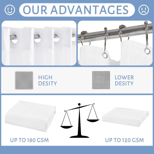 Image of Furlinic Extra Wide No Hook Shower Curtain with Snap in Liner White 96x75
