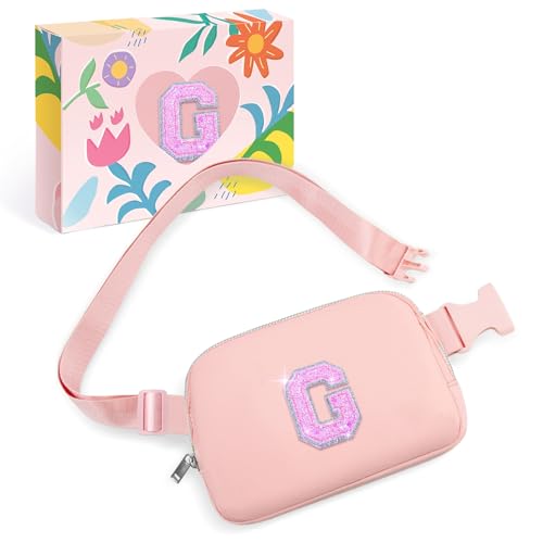 Image of COSHAYSOO Initial Letter Fanny Pack for Girls Personalized Christmas Birthday Gifts for 6 7 8 9 10 11 12 Year Old Teen Girl, Girly Fashion Crossbody Purse Belt Bag Preteen Tween Trendy Stuff Pink G