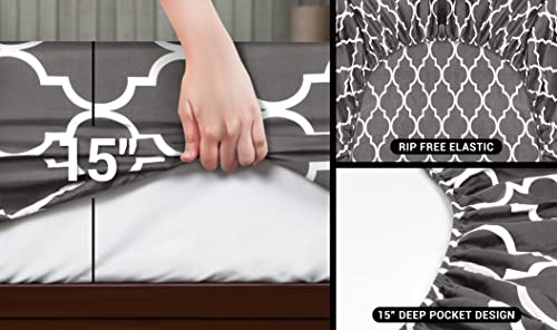 Image of Utopia Bedding Queen Sheet Set, Soft Microfiber 4 Piece Bed Sheets with 15 inch Deep Pocket - Easy Care Brushed Microfiber (Quatrefoil - Grey)