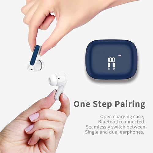 Image of Wireless Earbuds, Bluetooth 5.4 Headphones in Ear with HiFi Stereo Deep Bass, 4 ENC Noise Cancelling Mic Wireless Earphones 40H, in-Ear Earbud Bluetooth Dual LED Display IP7 Waterproof, Dark Blue