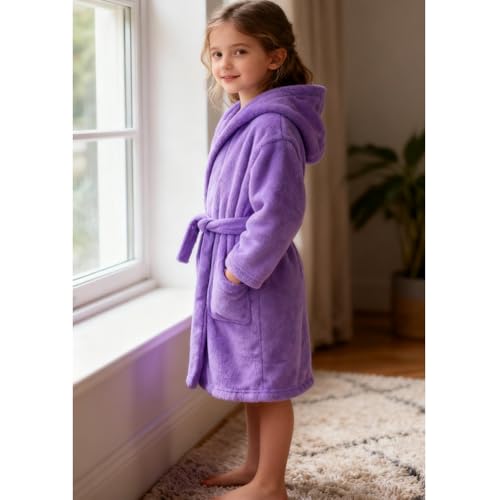 Image of Kids Bathrobe Hooded Plush Fleece Robe for Girls Boys