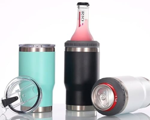 Copo Térmico Preto 420ml Porta Lata E Garrafas 4 em 1 Com Abridor