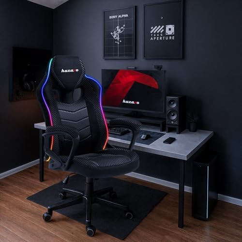 2. Bild von huzaro Force 2.5 RGB Carbon Mesh | LED Beleuchtung Gaming Stuhl Bürostuhl Computerstuhl PC | Zocker Gamer | Chair höhenverstellbar Drehbar mit Wippfunktion Stoff | bis 130 kg belastbar | Schwarz