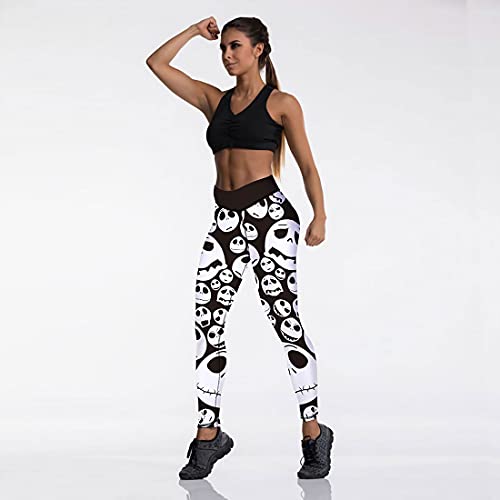 JIFRE Nude Feeling Halloween Love Skull Printed Leggings for Women Workout Running Yoga High Waist Workout Long Trousers2