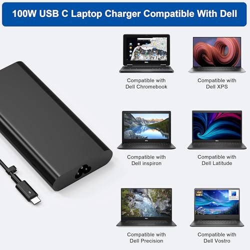 Image of 100W USB C Laptop Charger Compatible with Dell XPS 15 17 9575 9500 9510 9520 9530 9710,Latitude 5340 7640 7340 5540 9440,Precision 3580 5470 5480 5550 5560 5530 5570 5750 AC Adapter Power Cord