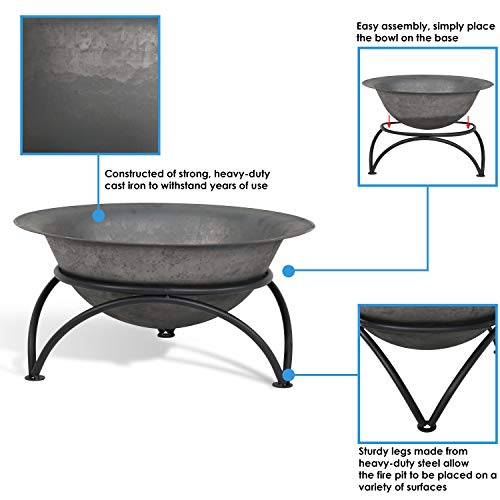 Sunnydaze 23.5-Inch Fire Wood-Burning Cast Iron Fire Pit Bowl And Stand - Dark Gray #TOP27