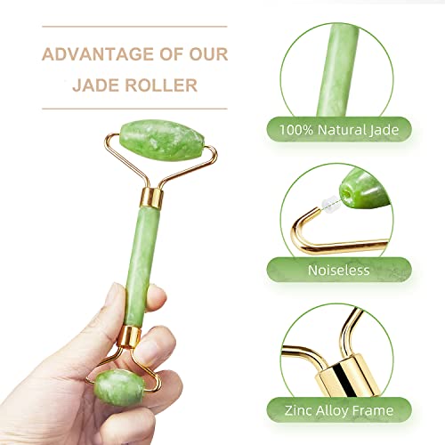 Natural Jade Roller And Gua Sha Set For Face Eyes Tool Jade Facial Roller Noiseless Facial Massage Roller #TOP1