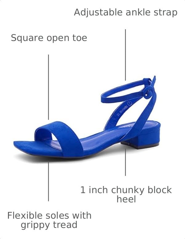Image of Shoe Land Low Heels for Women 1 Inch Chunky Block Heeled Sandals Square Open Toe Strappy Ankle Strap Dressy Sandals for Wedding Prom Party Office