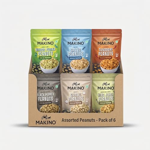 Image of Makino All Flavour Roasted Peanuts, 140gm Pack of 6, Desi Spicy & Tangy Roasted Peanut Snack, High in Protein, Loved by Indian People for Regular Eat, Crispy Crunchy Namkeen