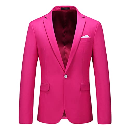 Men's Slim Fit Double Breasted Jacket Slim Fit Business Daily Prom Blazer Peak Lapel Groom Wedding Party Suit Coat (Rose Red,4X-Large)