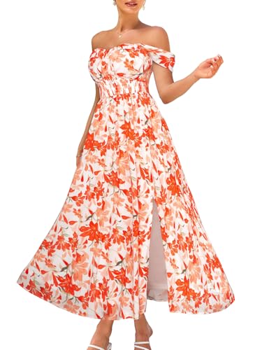 Image of GRACE KARIN 2026 Women's Summer Floral Wedding Guest Dress,Beach Flowy A Line Maxi Off Shoulder Bridesmaid Dresses