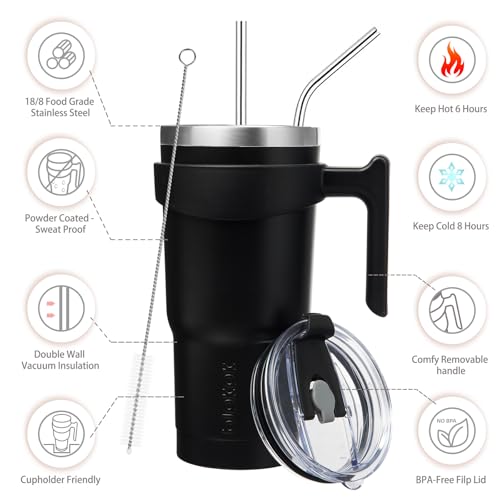 Image of BJPKPK 20 oz Tumbler with Handle & Straw, Insulated Stainless Steel Mug