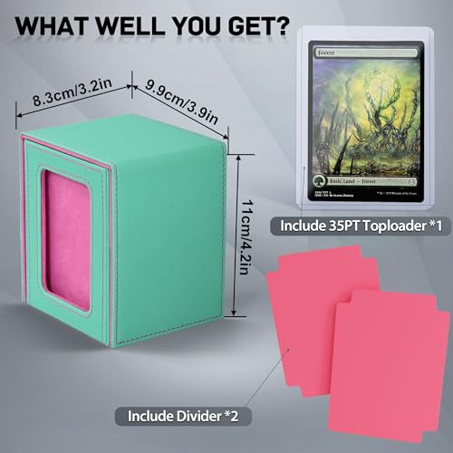 Image of ZLCA MTG Deck Box with Commander Window Display, Trading Card Storage Box Holds 100 Double-Sleeved Cards Suitable for TCG /CCG /PTCG /EDH /Magic /Sport Cards (Aqua&Pink)