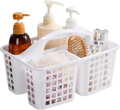 Boxonly Portable Shower Caddy Basket,Convenient Cleaning Supplies Organizer with Compartments and Handle,Ideal for Bathroom, Bedroom, Kitchen, College Dorm,Garden,etc.12.4" x 7.4" x 5.1"white