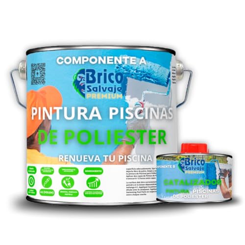BRICOSALVAJE PREMIUM Pintura para Piscinas de Poliester, Cemento, De Fibra, Baldosas | Fácil Aplicación | Buena Adherencia |Dos componentes (5 + 0,75 KG, BLANCO)