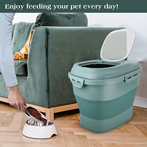 Tiovery Dog Food Storage Container, Airtight Collapsible 13Lb To 30Lb Pet Food Storage Container With Flip Clear Plastic Top, Rolling Wheel And Scooper, Bpa Free For Dog Cat Food And Dry Food Of Rice, Flour, Sugar #TOP5