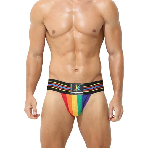 Cotton Mens Sexy Thong, Athletic Supporter Wide Band Breathable G-String Briefs Underwear for Sports or Bikini