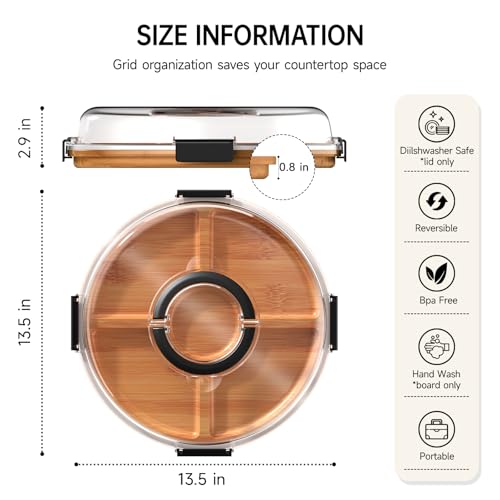 Image of Renmxj Large Round Charcuterie Boards with Lid, Cheese & Serving Tray