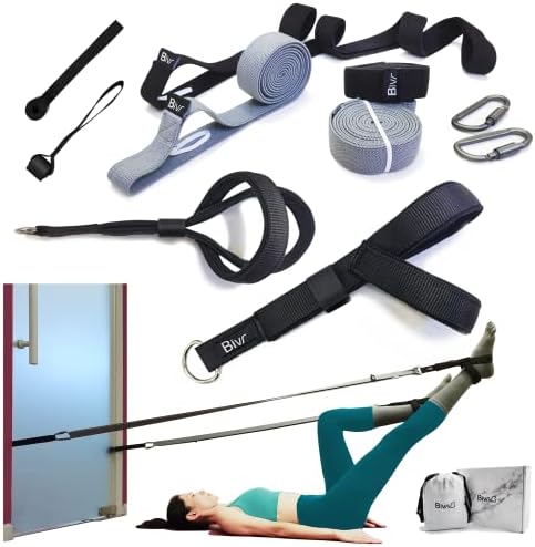 BIVR Portable Pilates Home Kit – Home Workout Equipment with Designed Pilates Loop Straps, Fabric Long Resistance Exercise Bands, Door Anchors and Aluminum Carabiners for Working Out as in Reformer