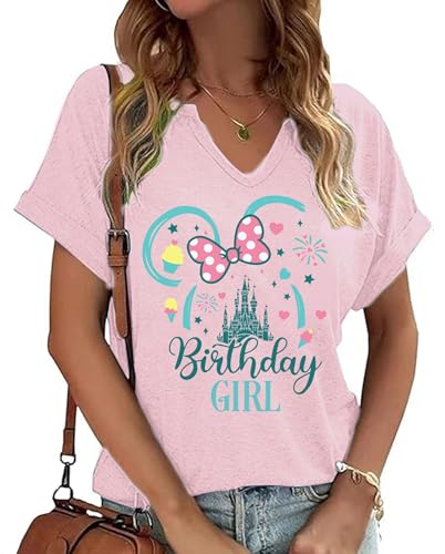 Birthday Shirt for Women Magical Tshirt Cute Birthday Party Gift Vneck Graphic Short Sleeve Graphic Tops