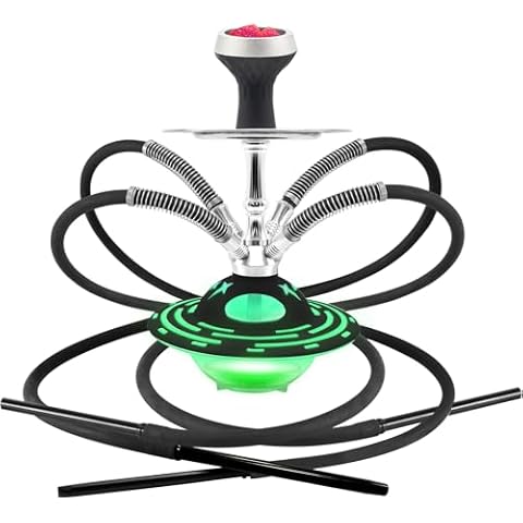 QiQiCi Hookah Set Shisha Hookahs UFO Model Complete Hookah Accessories With LED hookah 4 Hose Coal Tongs Better Hookah Narguile Smoking (UFOset) Cover