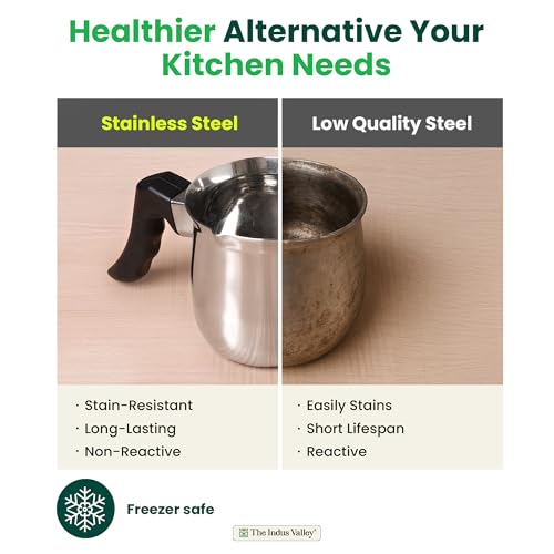 Image of The Indus Valley Stainless Steel Turkish Coffee Maker /Warmer with Stand| 500ml, 0.20kg | Induction Friendly | 100% Toxin-Free, Naturally Non-Stick, Long Lasting