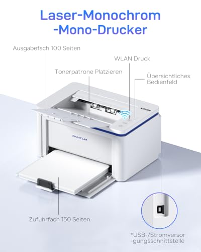 PANTUM BP2309W Laserdrucker Schwarz Weiss, Drucker WLAN, Airprint, Mopria, Klein für Heim & Büro, 20ppm, Inklusive 500-Seiten-Start-Tonerkartusche – Bild 6
