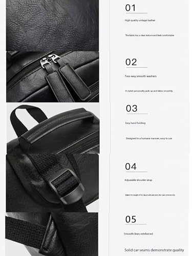 Mochila de cuero PU para laptop unisex negra grande miniatura 4