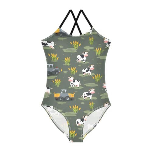Cow Pattern Girls One Piece Swimsuits Summer Quick Dry Beach Bathing Suit
