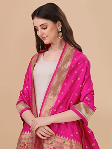 Image of DEVANGI Women's Woven Banarasi Silk Dupatta /Chunni For Women, Floral Print 1 Meter Wide and 2.3 Meter Length Printed Designer Dupatta /Chunni For Girls
