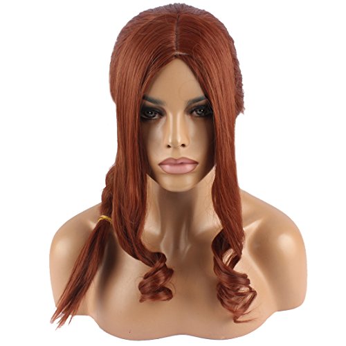 Riyang Women's Cosplay Wig Long Hair with Braids Heat Resistant Side Long Curl Bangs Brown