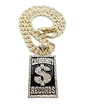 Hip Hop Iced Cash Money Records Pendant 10mm/18,20',24' Ice Bling Cuban Chain Necklace RC4077 (Gold, 24)