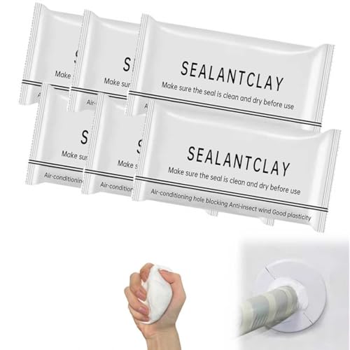 6 Pack Moldable Sealant Clay White Fast Drying Sealant Mastic Repair Sealing Putty for Drain Pipe Connections Wall Holes Air Conditioning Holes and Household Gap Filling.