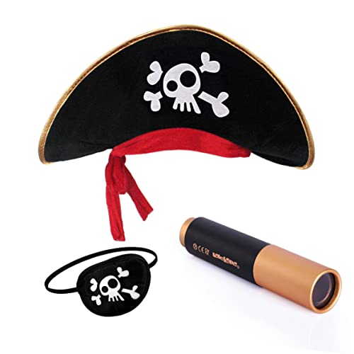 papapanda Kinder Piratenhut Augenklappe Karibik Kapitän Fernrohr Set