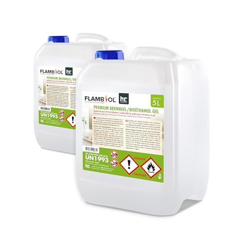 Höfer Chemie 2 x 5 L (10 Liter) FLAMBIOL® Premium Brenngel für Brenngel Dekofeuer, Lampe und Kamine - Dickflüssiges Gel
