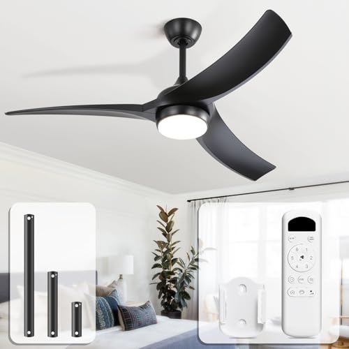 Image of Sofucor 52 Inch Modern Ceiling Fan with Light, Black 3 ABS Blades
