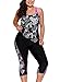 ENLACHIC Women Floral Printed Racerback Tankini Swimsuits with Swim Capris,Flower Black,XL(US 14-16)