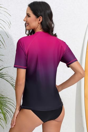 Halcurt Women's Short Sleeve Rash Guard Swimsuit Top with Built in Bra Swim Shirt UPF50+ Quick Dry Bathing Suit4