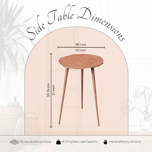 Image of nestroots Multipurpose Aluminium Nightstand Side Table for Bedroom | Bedside Table | Corner Table for Living Room Decor | Room Decoration Items | 21 Inches Height, Copper Finish
