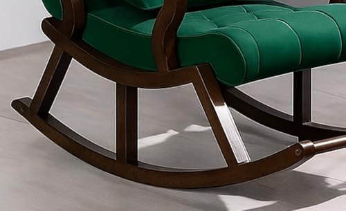 Image of CRAFTCITY Sheesham Wood Elegant Chair with Pillow and Matching Foot Stool /Living Room Chair /Rose Wood Rocking Chair,Pre-Assembled (Green, Rocking Chair with Ottoman)
