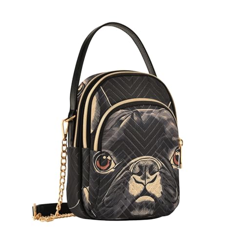 Cute Black Pug Sling Bag for Women, Small Shoulder Bag Crossbody Bag Purse with Chain Strap Top handle 5.91×3.15×8.27 Inches2