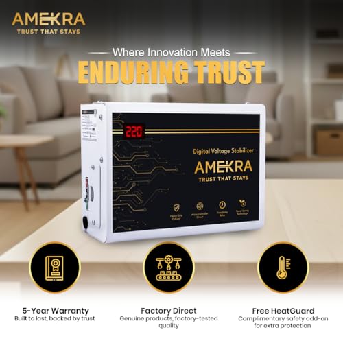 Image of Wall Mount Stabilizer for AC up to 1.5 Ton - 4KVA - 165V - Digital Display - Input and Output | 5 Year Warranty | Free Heat gaurd