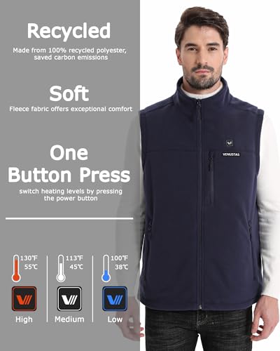 Venustas Men's Heated Fleece Vest with 6 Heating Zones, Lightweight Recycled Electric Fleece Vest3