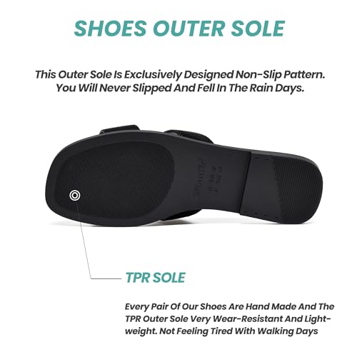 Image of NianEr Womens Microfiber Leather Memory Foam H Sandals Summer Shoes Slides | Flat, Comfortable, Slip On, Dressy, Dress, Beach, Vacation, Designer, Comfy, Casual, Bridal, Church, Boho, Office, Work