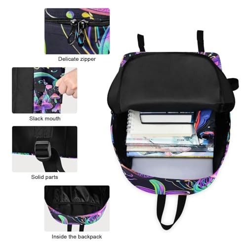 Lunchbox Backpack Waterproof Cooler Bags Insulated, Girls Backpack with Lunch Box, Neon Mushroom Purple3