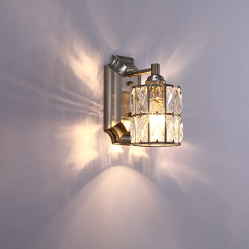 Image of Crystal Wall Sconce Brushed Nickel Dry&Wet Dual Use 1 Light 2 Pack