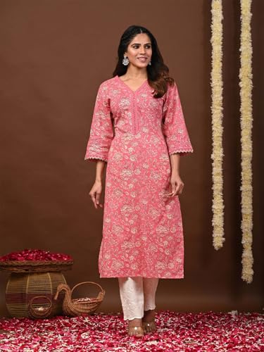 Image of FIRSTRAIN Women Cotton Straight Printed Kurti | Soft Breathable Kurta for Office & Casual Use | | Trendy Festive & Regular Wear Cotton Kurti