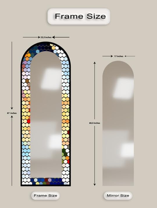 23,5’’W x 67’’H Polka Pop Spectrum – Color Dot Modern Floor Mirror Arched Full Lenght Mirror - Arch Full Body Stained Floor Mirror with Black Frame with Silver Frame