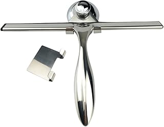 3pcs Stainless Steel Squeegee Bathroom Squeegee for Door Glass Tile Scraper Rubber Water Cleaner with Suction Cup and Hooks Holder