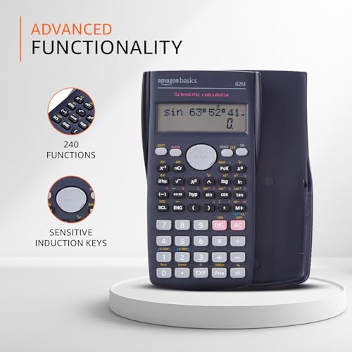 Image of Amazon Basics AB-82MS 240 Functions and 2-Line Display Scientific Calculator | 240 Function Scientific Calculator | 2-Line Large Display, Blue